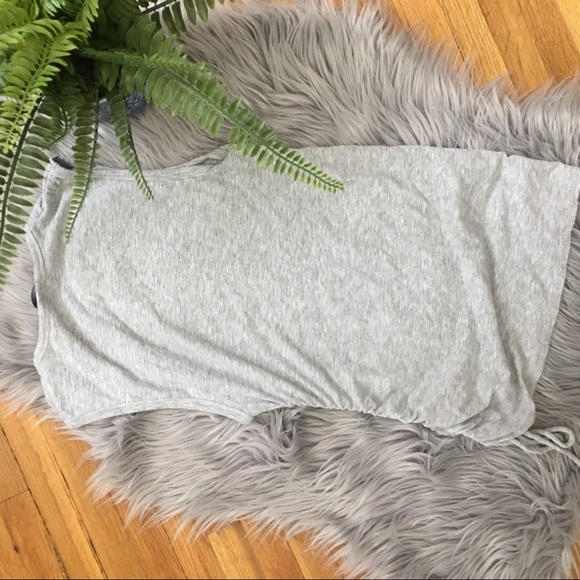 Theory Rimaeya Drawstring Tank Top Grey Heather Ruched - Picture 3 of 5